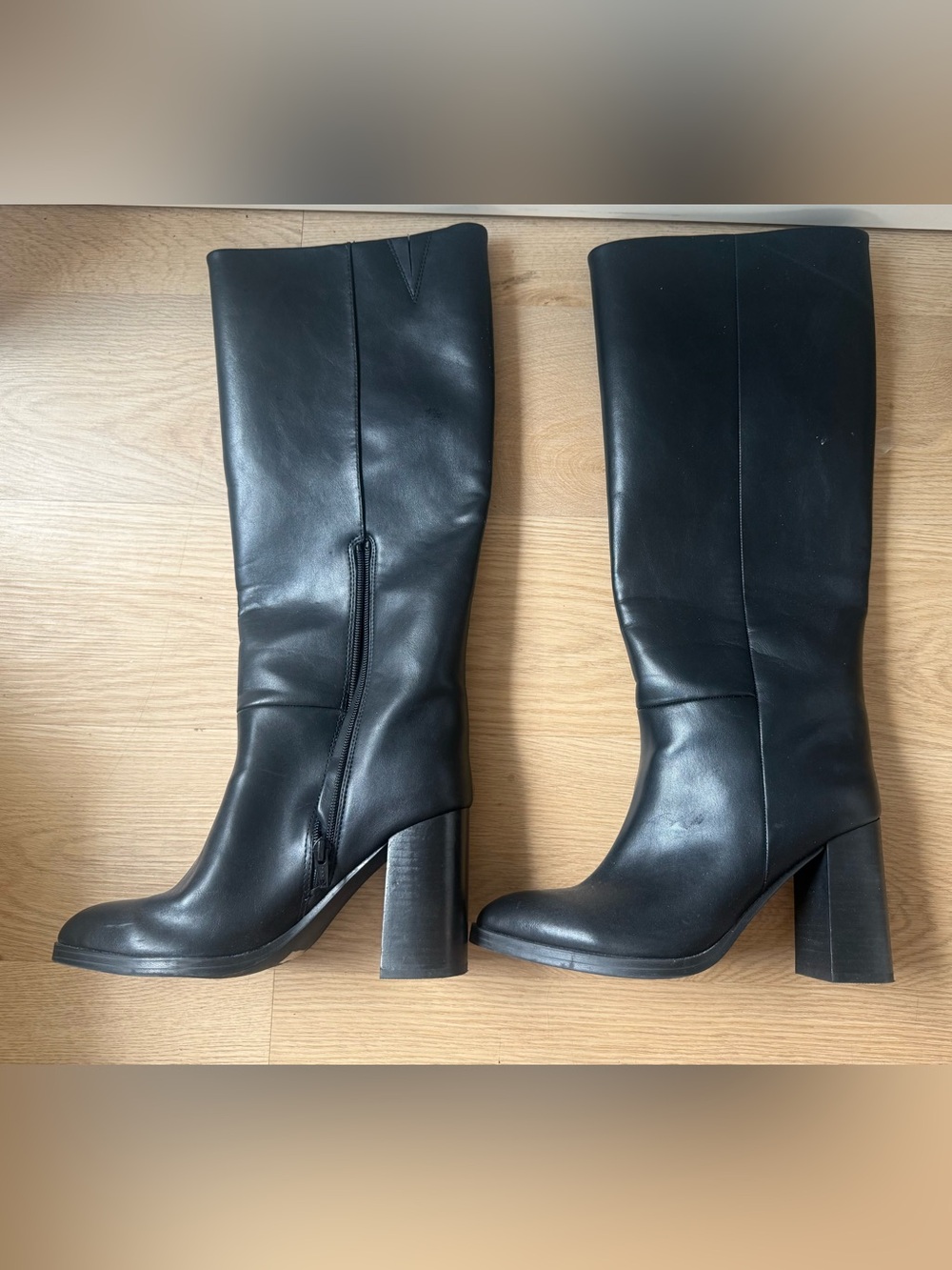 DV by Dolce Vita Black Leather Tall Block Heel Boots